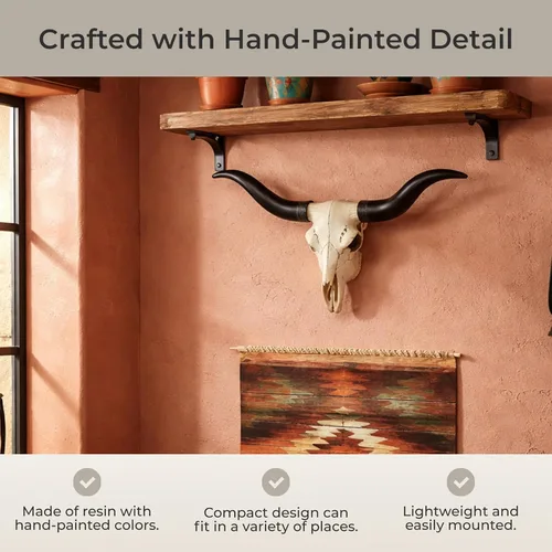 Miniatura 6 de Zeckos Escultura de pared de calavera de trofeo Longhorn de 20 pulgadas en negro y hueso, hecha a mano - Cabeza de buey falsa realista con detalles