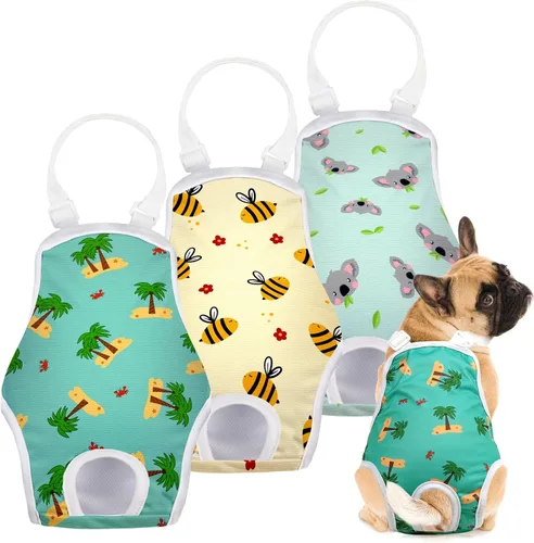 Miniatura 8 de Jollywoods Paquete de 3 pañales lavables para perras, bragas sanitarias con tirantes ajustables, pañales fijos reutilizables para perras