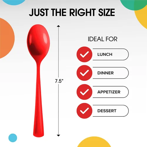 Miniatura 2 de Exquisite Cucharas de plástico rojas, 50 piezas, cucharas rojas, utensilios desechables, juego de cubiertos de plástico resistente, juegos de Rojo