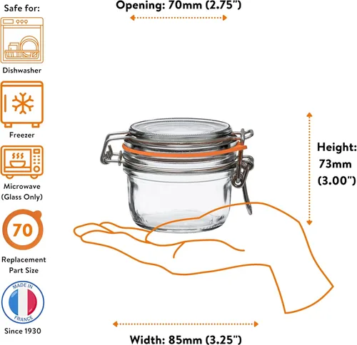 Miniatura 5 de Le Parfait Super Terrine Jar 4oz (125ml) (Packo de 4) Tarro de vidrio francés, sello de goma hermético y tapa de vidrio Tarros de vidrio