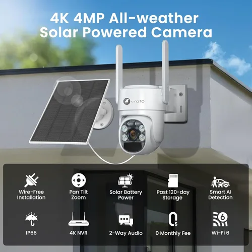 Miniatura 2 de XMARTO QHD Sistema de cámara de seguridad solar sin cables inalámbrico para exteriores/interiores, seguimiento PTZ AI, kit de vigilancia DVR WiFi 6