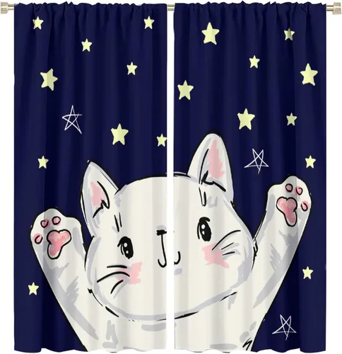 Miniatura 41 de Cortinas opacas de gato abstracto, arte simple, universo planeta, dibujos animados, lindo, divertido, colorido, gato, azul, niños, niñas, niños