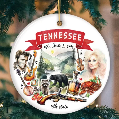 Miniatura 6 de Recuerdos coleccionables de cerámica de EE. UU. - Adornos navideños artísticos con temas y monumentos estatales de Tennessee