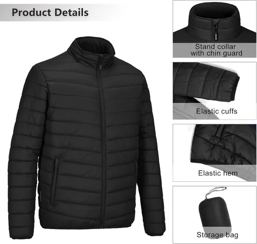 Miniatura 5 de Outdoor Ventures Chaqueta de invierno acolchada ligera y plegable para hombre, con aislamiento, para nieve, esquí, senderismo, viajes