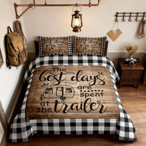 Miniatura 63 de Juego de Edredón para Acampar Feliz para Niños Tamaño Individual, Juego de Ropa de Cama Rústica de Aventura de Granja y Cabaña, Decoración