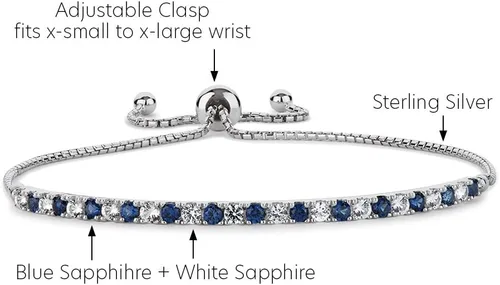 Miniatura 2 de Tirafina Gemstone and Lab-Created White Sapphire Adjustable Bolo Bracelet, Sterling Silver, Easy-On Easy-Off (6, 7 and 8 inch Wrist Size)