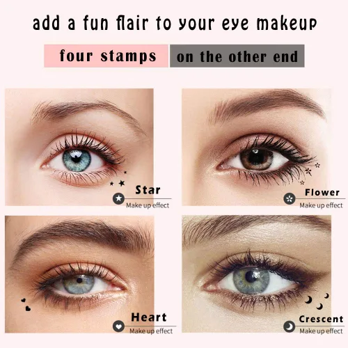Miniatura 3 de Juego de sellos faciales y delineadores, 4 sellos de forma negra y delineadores de ojos de fieltro, bolígrafo de maquillaje de ojos 2 en 1 de doble