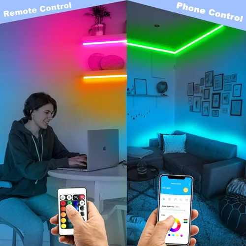 Miniatura 2 de DAYBETTER - Tira de luces LED inteligentes de 32.8 pies, kits de tira de luces LED RGB 2835 con control remoto de 24 teclas, tira de luces LED