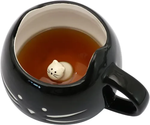Miniatura 10 de Taza de gato Koolkatkoo Lindas tazas de café de cerámica Tazas de té novedosas con animal 3D oculto en la taza para mujeres Niñas Regalos para Rosa