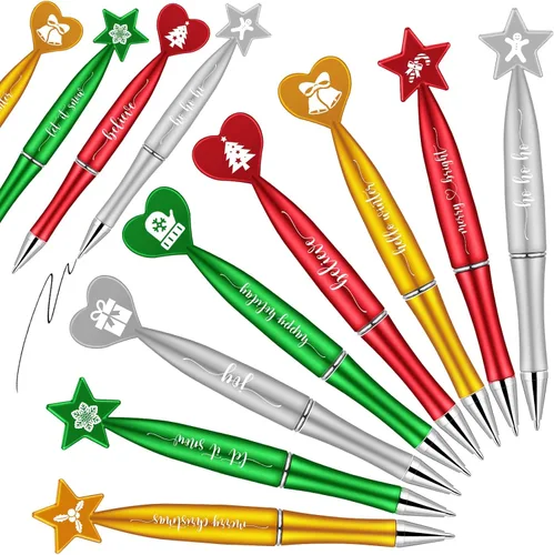 Cholemy 24 bolígrafos de Navidad a granel con citas inspiradoras, regalos de Navidad, bastón de caramelo, pan de jengibre, copo de nieve para niños