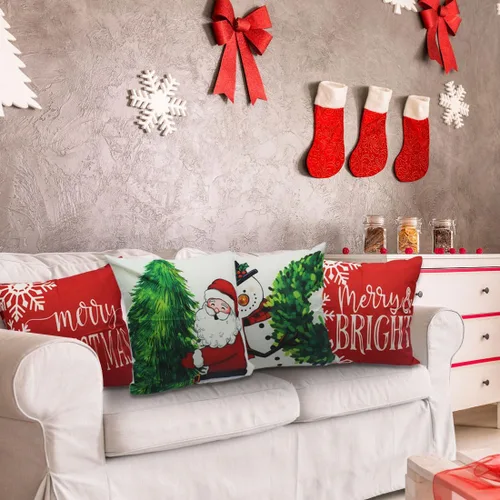Miniatura 4 de PSDWETS Juego de 4 fundas de almohada de Navidad de 18 x 18 pulgadas, decoración de Navidad, muñeco de nieve, corona de Papá Noel, árbol de Navidad