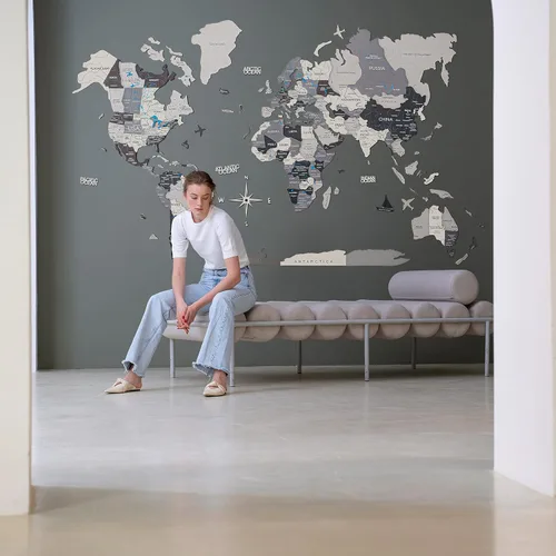 Miniatura 2 de Arte de pared de madera 3D hecho a mano con mapa del mundo, decoración de pared grande, rastrea tus viajes por el mundo, especial para el hogar
