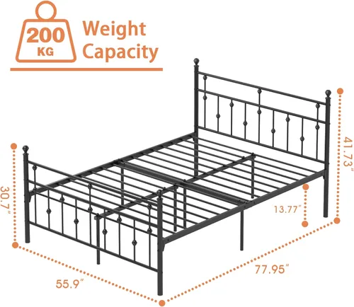 Miniatura 2 de Weehom Base de cama de tamaño matrimonial con cabecero y estribo, plataforma de metal, marco de cama debajo de la cama, diseño moderno para niños