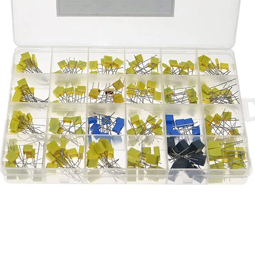 Kit surtido de condensadores de caja de película de 240 piezas, 24 valores de poliéster metalizado 1nF a 1uF 63V-100V
