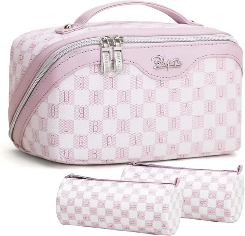 Miniatura 32 de BOYATU Bolsa organizadora de maquillaje de viaje, bolsa de cosméticos: Juego de 3 bolsas de maquillaje para mujeres con asa - Bolsas de aseo