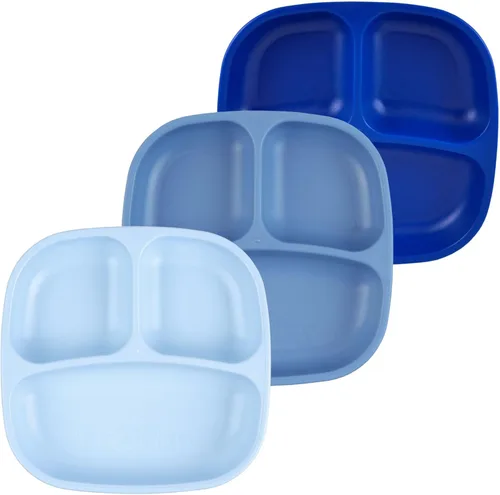 Miniatura 46 de Re-Play Platos para niños pequeños con divisores, 3 compartimentos de pared profunda, platos divididos para niños con 3 tapas, aptos