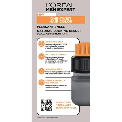 Miniatura 2 de L’Oreal Paris Men Expert One Twist - Tinte permanente de cabello para hombre, sin ensuciar, para cubrir canas, aplicación sencilla, sin mezclar y 03