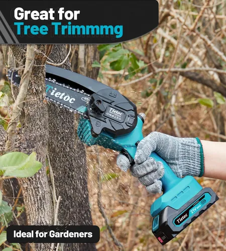 Miniatura 6 de Tietoc Mini Motosierra Inalámbrica de 6 Pulgadas, Sierra Eléctrica Portátil y Ligera, Kit de Motosierra de Poda con Batería para Hogar y Jardín