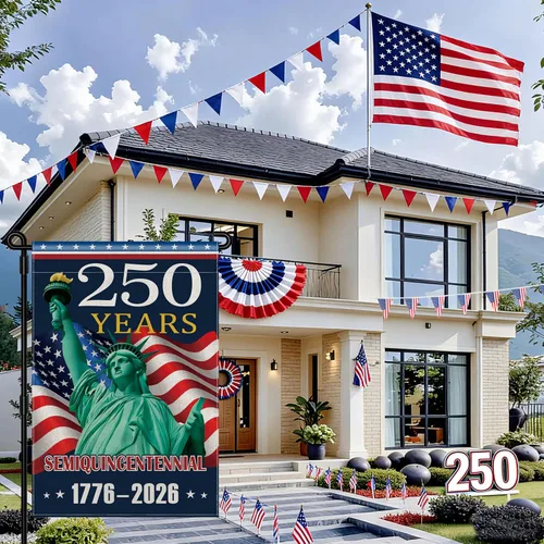 Miniatura 8 de Bandera de jardín de Estados Unidos del 250 aniversario, pancarta patriótica de doble cara para exteriores, decoración de bandera estadounidense