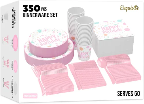 Miniatura 13 de Party Solids 350 Piezas Platos de Plástico Blanco Para Fiestas, Juego de Platos Desechables Blancos, 50 de Cada Juego de Platos para Cena de 9