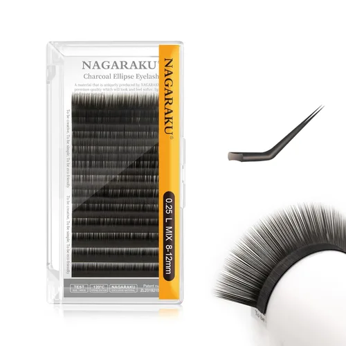 Miniatura 51 de NAGARAKU Extensiones de pestañas elipse con puntas abiertas planas, pestañas individuales de 0.006 in, rizo C, bandeja de mezcla de 0.315-0.591 in