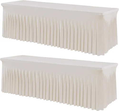 Miniatura 96 de Paquete de 2 manteles de spandex para mesas rectangulares de 8 pies, mantel elástico rosa de 8 pies, manteles ajustados, falda de mesa para fiestas