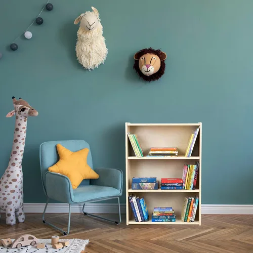 Miniatura 2 de Estantería de tres estantes para niños, 35.5 pulgadas de alto x 24 pulgadas de ancho x 11.5 pulgadas de profundidad, estantes resistentes de madera