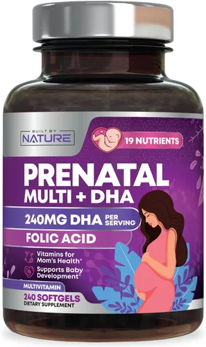 Vitaminas prenatales para mujeres - Multivitamínico con DHA, ácido fólico, vitamina C, B12, hierro y Omega-3 - Suplemento antes, durante y después