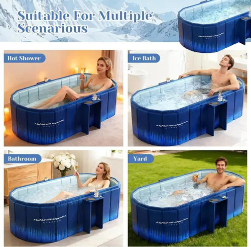 Miniatura 8 de jessie Bañera portátil de 47 pulgadas, bañera de hielo plegable para adultos, baño caliente para remojar en frío, bañera independiente