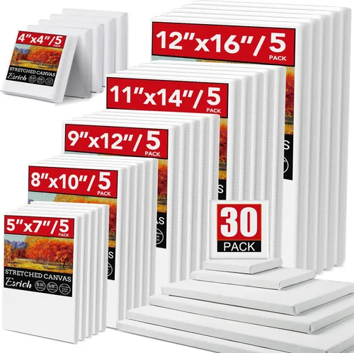 Paquete de 30 lienzos para pintar de 4 x 4 pulgadas, 5 x 7 pulgadas, 8 x 10 pulgadas, 9 x 12 pulgadas, 11 x 14 pulgadas, 12 x 16 pulgadas, lienzo de