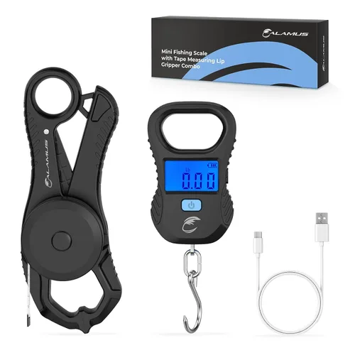 Miniatura 10 de Calamus Báscula de pescado ligera - Báscula digital recargable con cable USB, capacidad de 55 libras, unidades múltiples libras/onzas y kilogramos