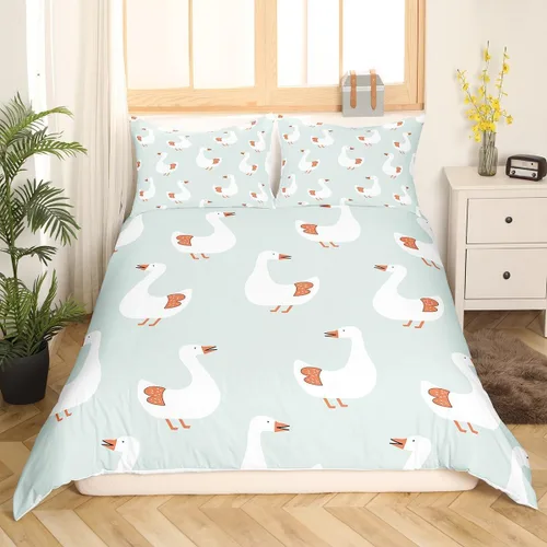 Miniatura 11 de Erosebridal Funda de edredón para niños y niñas, diseño de pato amarillo, diseño de patos de dibujos animados, juego de ropa de cama de animales