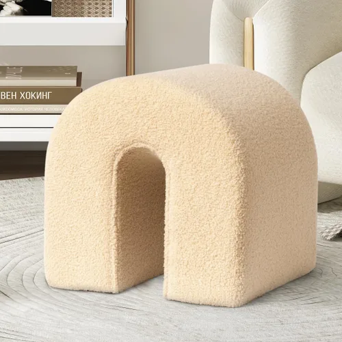 SHYFOY Reposapiés otomano, reposapiés tapizado de 16.93 pulgadas con terciopelo suave de peluche, taburete en forma de N, taburete compacto y Camello