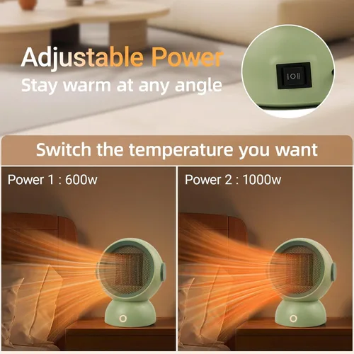 Miniatura 4 de Calentador de espacio, calentadores eléctricos portátiles para habitación pequeña, para uso en interiores, dos velocidades, 1200 W, mini
