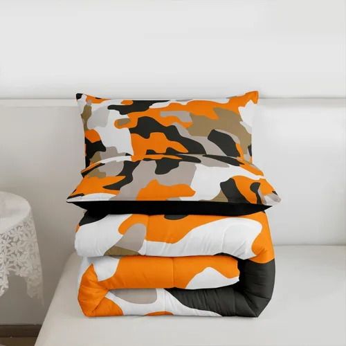 Miniatura 4 de Feelyou Juego de edredón de camuflaje naranja para niños, tamaño individual, juego de ropa de cama de camuflaje estilo militar para niños y niñas