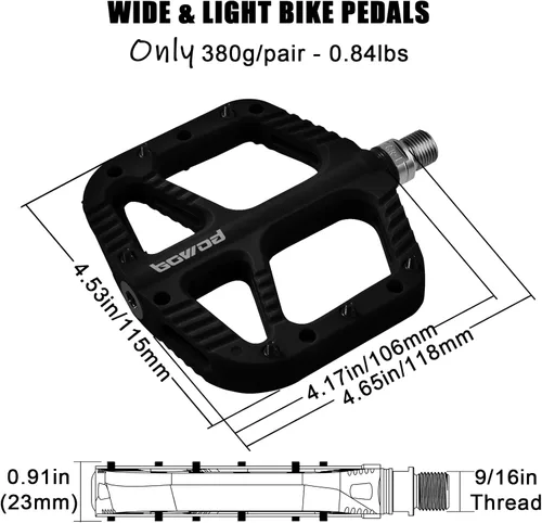 Miniatura 2 de Pedales MTB Pedales planos de bicicleta de montaña para adultos, pedal de plataforma de bicicleta compuesto de nailon ligero y ancho con pasadores
