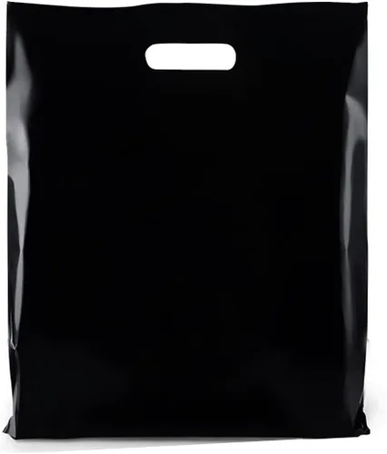 Miniatura 2 de Purple Q Crafts Bolsa de plástico con asa troquelada, 15 x 18 pulgadas, bolsas de plástico negro para mercancías, paquete de 50 unidades para venta