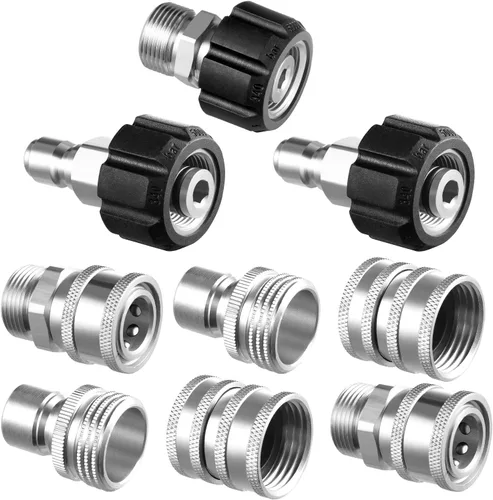 Miniatura 10 de Twinkle Star Juego de adaptadores para lavadora a presión, kit de desconexión rápida de acero inoxidable, M22 14 mm conexión rápida giratoria a