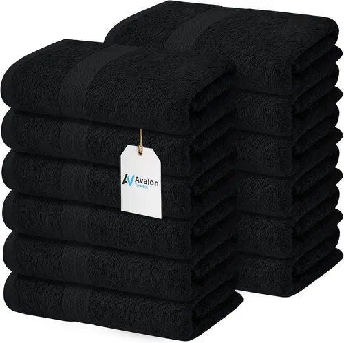 Miniatura 12 de Avalon Towels Toallas de baño para baño, 100% algodón, color negro, paquete de 6 (22 x 44 pulgadas), juego de toallas de baño de secado rápido