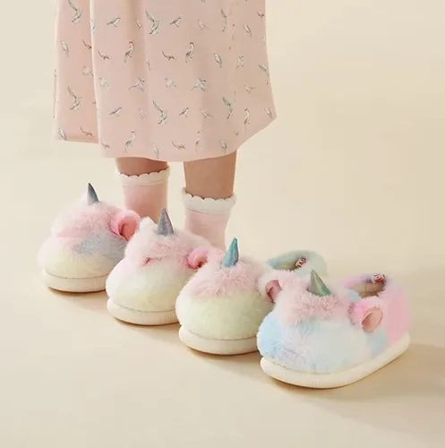 Miniatura 8 de Yooname Cute Unicorn Dinosaur Plush Warm Slippers for Kids Toddlers Girls Boys, Winter Cozy House Non-slip Slippers for Indoor Outdoor,Unicorn Gift
