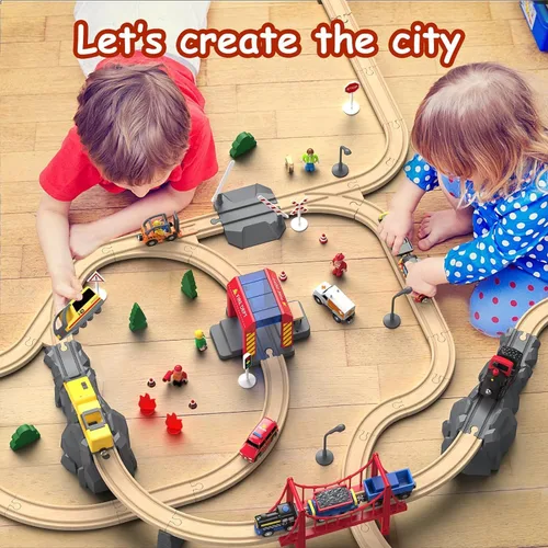 Miniatura 3 de Giant bean Juego de Tren Eléctrico de Vía de Madera de Estación de Bomberos de 72 Piezas, Kits de Juguete Ferroviario Empaquetados como Regalo