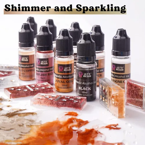 Miniatura 5 de LET'S RESIN Juego de tinta de alcohol metálico, 24 colores, tinta de resina a base de alcohol de color metálico, mezclas de alta concentración