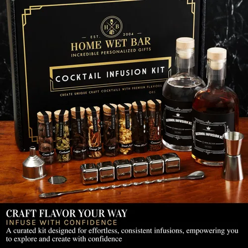 Miniatura 3 de Kit de fabricación de whisky de alta calidad, juego de infusión de cóctel de 15 piezas con guía de recetas, botellas de vidrio, cubos de acero Kit