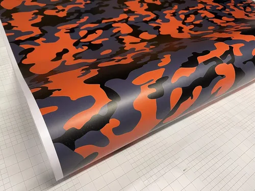 Lámina de vinilo de camuflaje amarillo-naranja, negro y gris + cortador y escobilla de goma gratis (excepto el tamaño de muestra) (tamaño de muestra