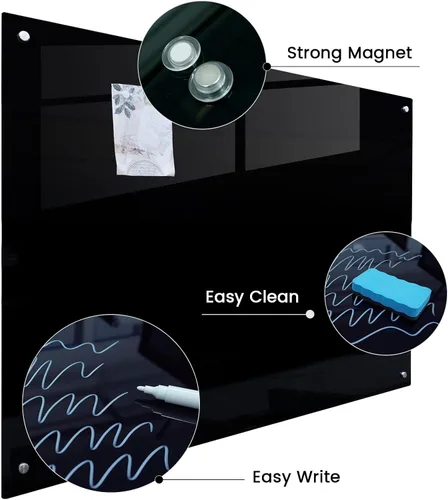 Miniatura 2 de Pizarra negra magnética de cristal, 48 x 36 pulgadas, sin marco, pizarra de borrado en seco para pared, tablero de vidrio montado en la pared