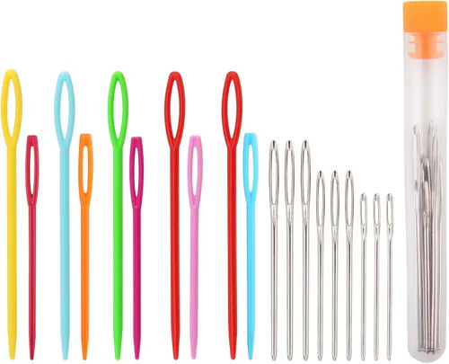 AIEX 30 agujas de coser de plástico y 9 agujas romas de ojo grande, hilo de seguridad colorido para tejer, agujas de coser para niños, proyectos de