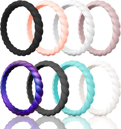Egnaro Anillo de silicona para mujer, anillos de goma finos y apilables, alianzas de boda para mujer, 0.098 pulgadas de ancho y 0.069 pulgadas de