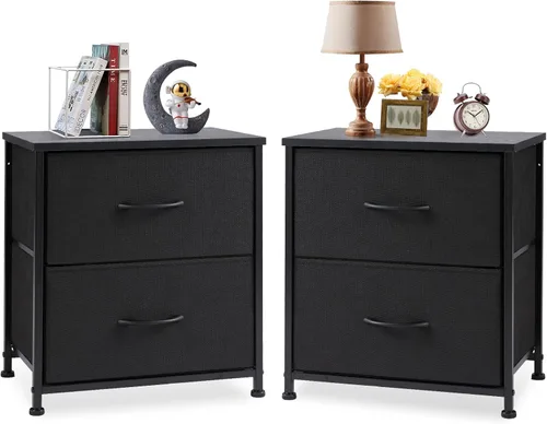 Miniatura 16 de DUMOS Mesita de noche pequeña con 2 cajones de tela, mesa auxiliar para dormitorio, muebles de almacenamiento para mesita de noche de 20 pulgadas
