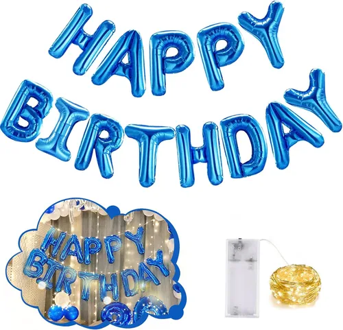 Miniatura 45 de CANREVEL Cartel de feliz cumpleaños, 13 letras de papel de aluminio de Mylar de 16 pulgadas con 12 globos de estrella, decoraciones de fiesta