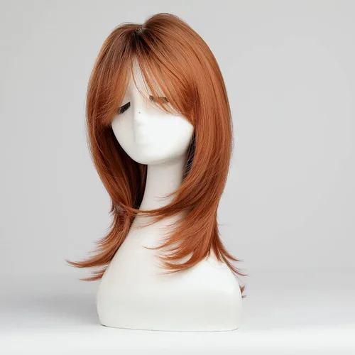 Miniatura 6 de HAIRCUBE Pelucas Auburn para Mujeres, Pelucas Largas en Capas Naranjas con Flequillo, Pelucas de Fibra Sintética Resistentes al Calor